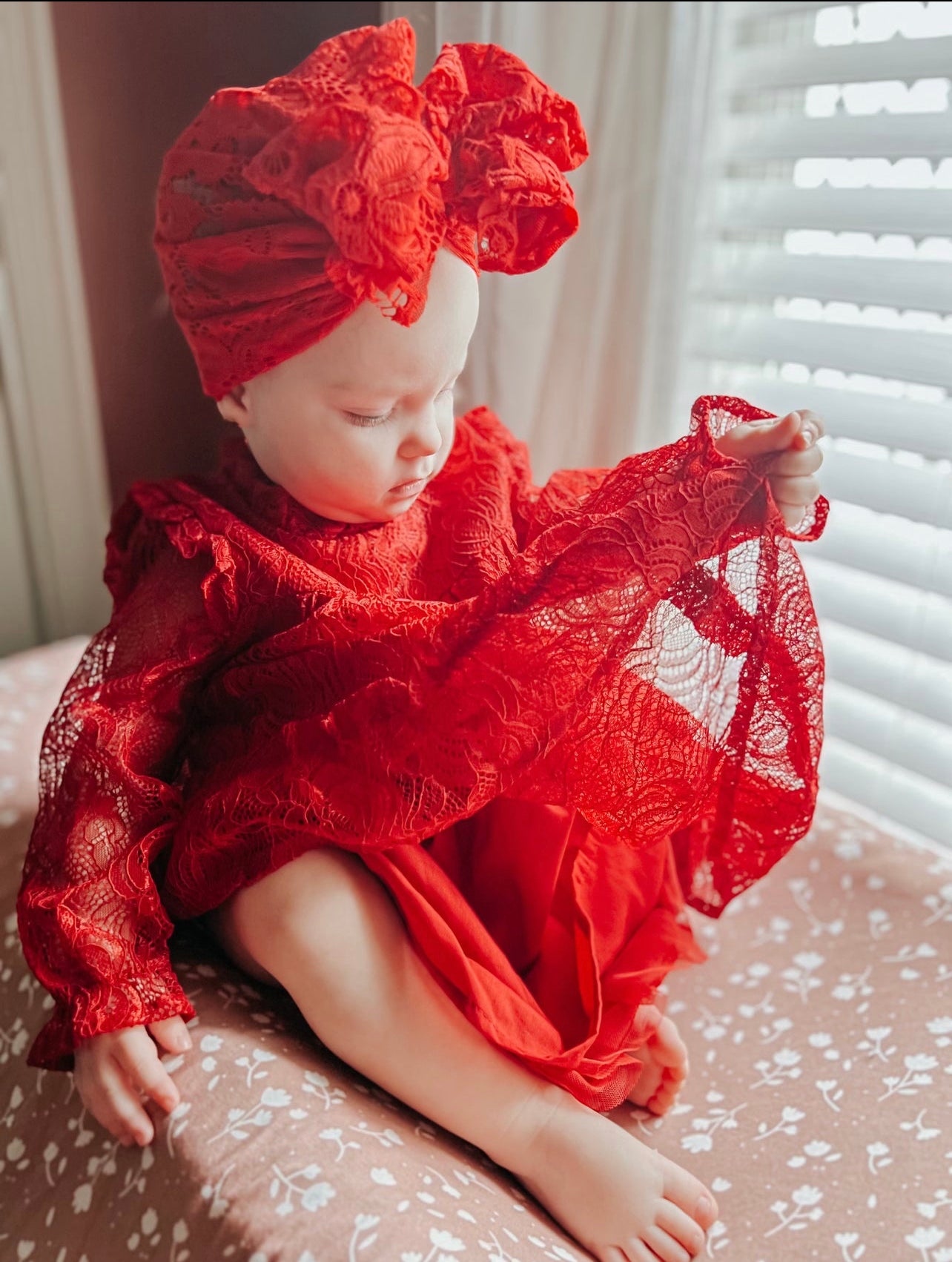 Sale! “Red Floral Lace” Messy Bow Headwrap/Turban